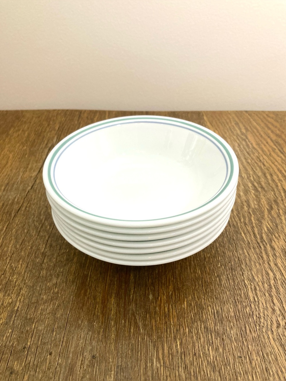 Vintage Corelle Country Cottage Small Sauce-Fruit Bowls (7) Blue/Green Stripes